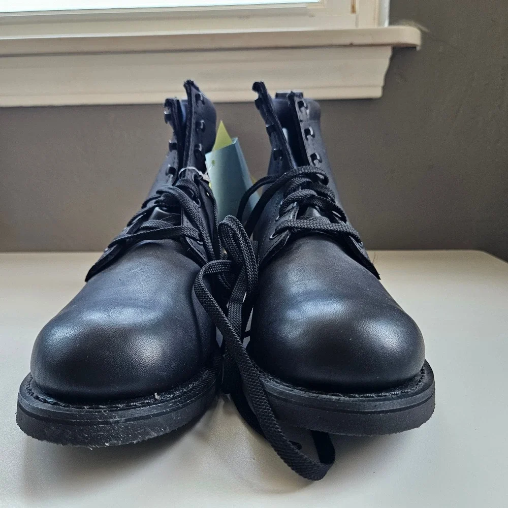 Black Leather Lace Up Combat Boots Mens 9D Tactical Work Ankle Oil Resistant